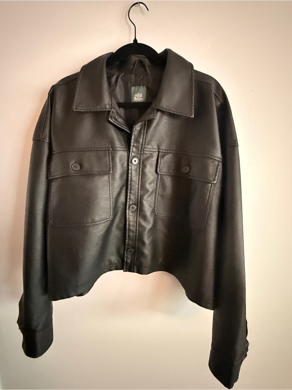 wild fable Black Faux Leather Cropped Button Jacket
